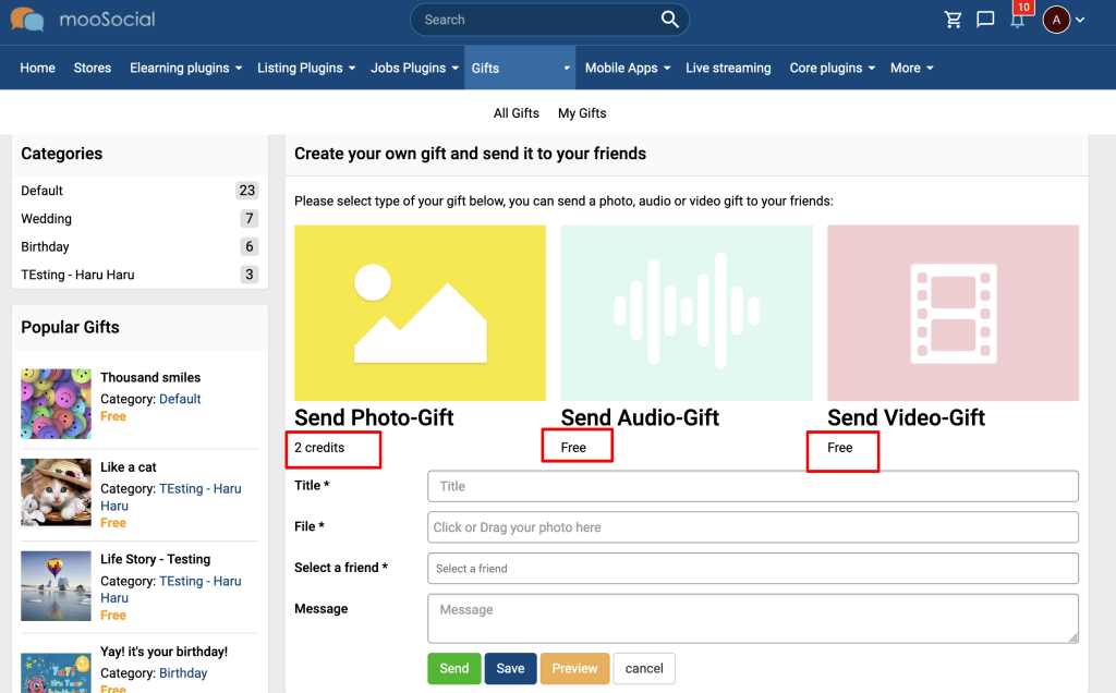 pricw Add New Gift | mooSocial Plugins - php Social Network Software 2022-10-19 11-27-19